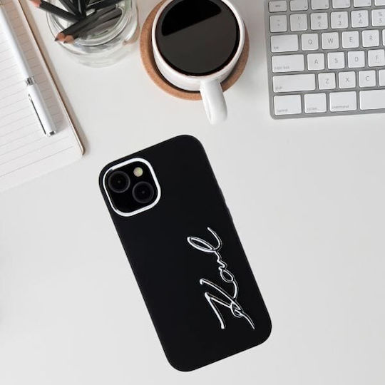 Karl Lagerfeld Script Logo Umschlag Rückseite Silikon / Kunststoff Schwarz (iPhone 15)