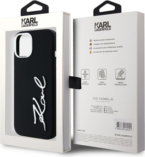Karl Lagerfeld Script Logo Umschlag Rückseite Silikon / Kunststoff Schwarz (iPhone 15)
