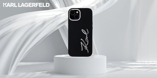Karl Lagerfeld Script Logo Umschlag Rückseite Silikon / Kunststoff Schwarz (iPhone 15)
