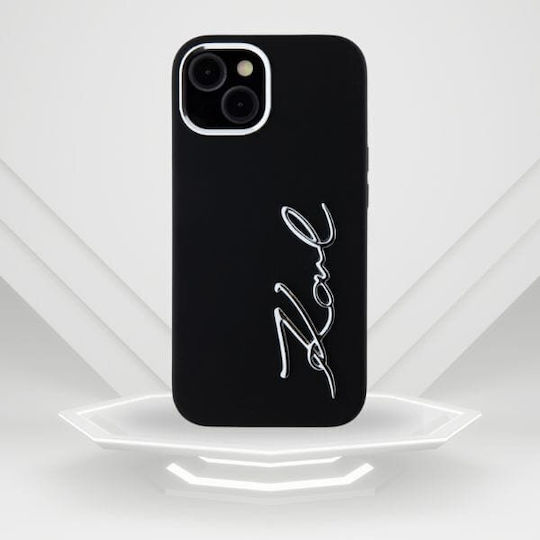 Karl Lagerfeld Script Logo Umschlag Rückseite Silikon / Kunststoff Schwarz (iPhone 15)