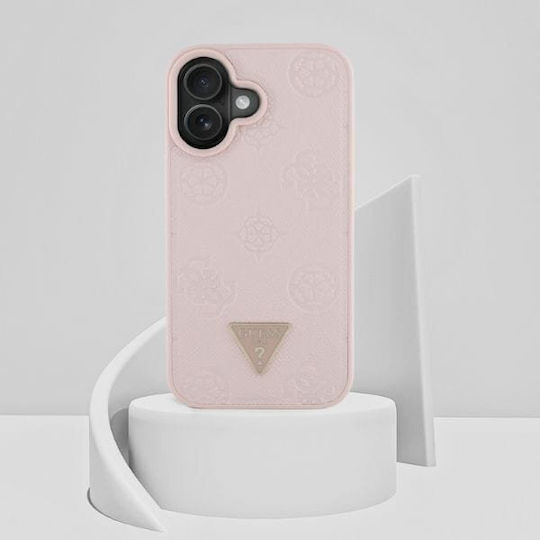 Guess Grained Hot Stamp Peony Triangle Logo Umschlag Rückseite Leder / Kunststoff / Silikon Rosa (iPhone 16)