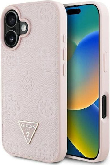 Guess Grained Hot Stamp Peony Triangle Logo Umschlag Rückseite Leder / Kunststoff / Silikon Rosa (iPhone 16)