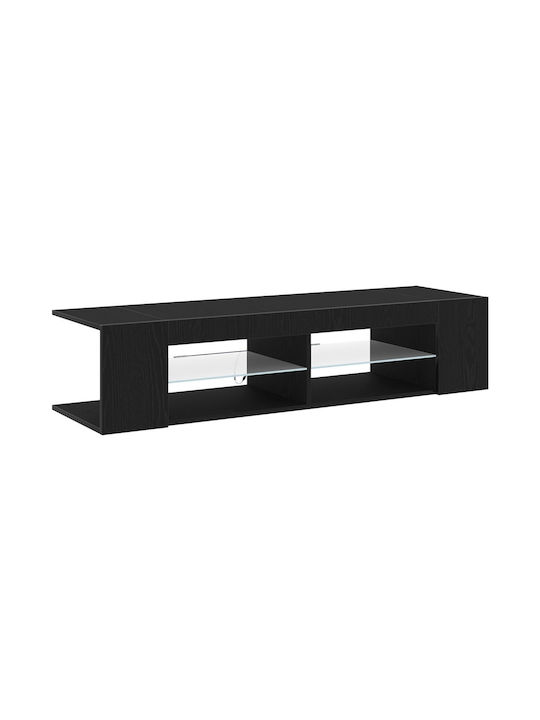 Шкаф за телевизор от Дърво & Стъкло с LED Осветление Black Oak Д135xШ39xВ30см
