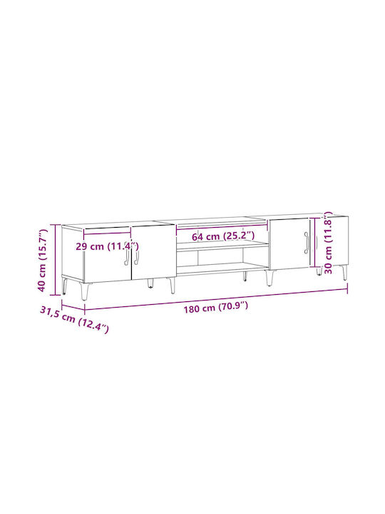 Έπιπλο Τηλεόρασης Μαύρο Δρυς Μ180xΠ31.5xΥ40cm