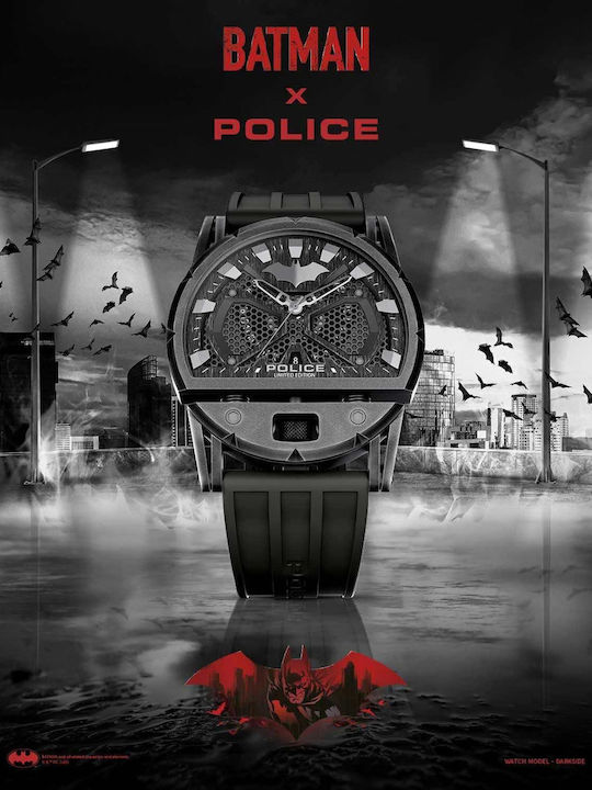 Police Batman Ανδρικό Ρολόι Μπαταρίας με Μαύρο Καουτσούκ Λουράκι
