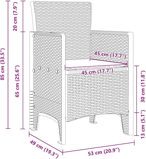 Outdoor-Sessel Kunststoff Λευκό, Ανθρακί mit Kissen 4Stück 53x49x85εκ.