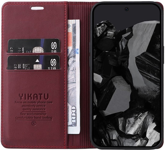 Yikatu Book Piele artificială / Silicon Roșu (Google Pixel 9 Pro XL)