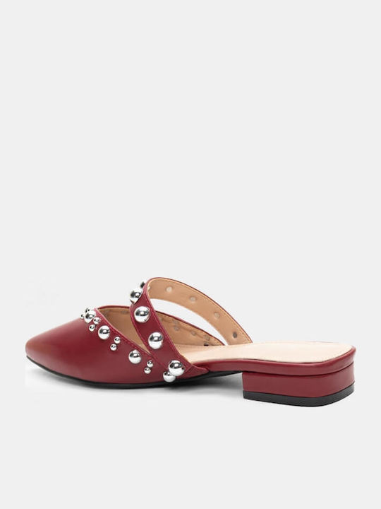 Flat Mules in Burgundy Color