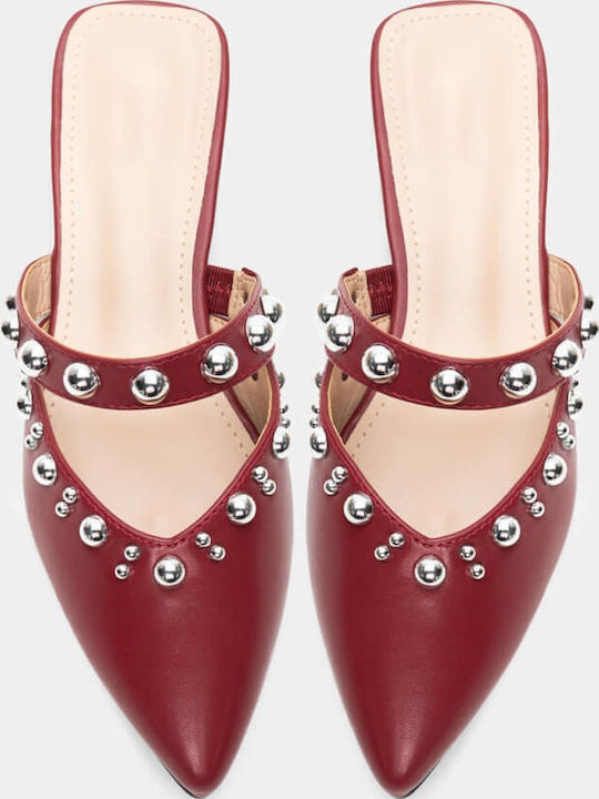 Flat Mules in Burgundy Color