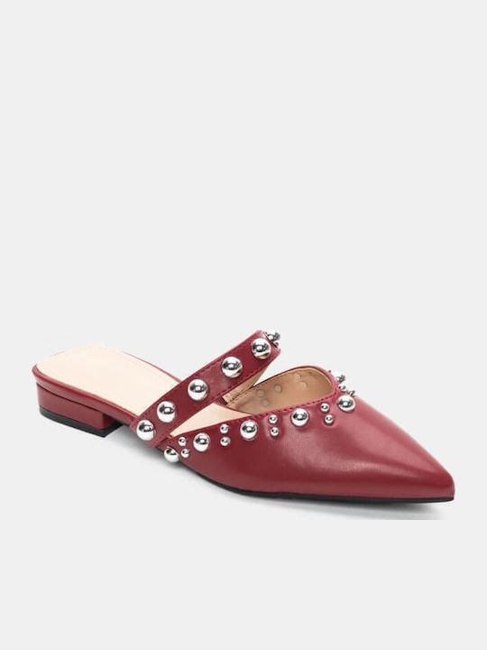 Flat Mules in Burgundy Color