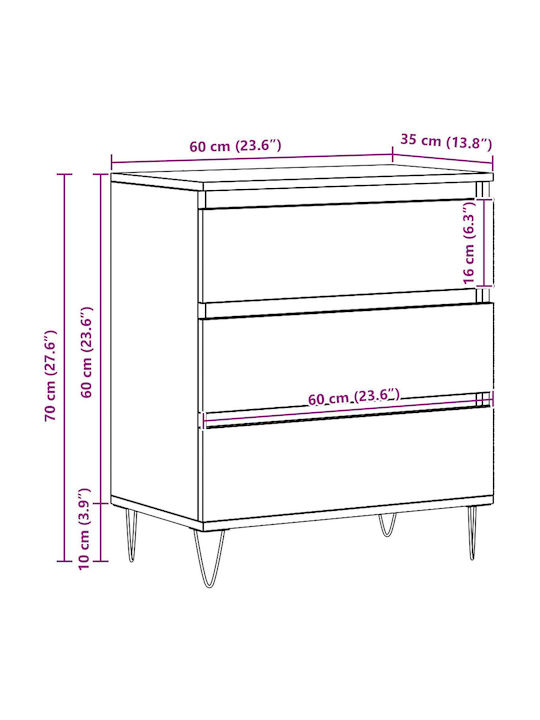 Sideboard made of Solid Wood & Metal with Drawers Earthy Wood 60x35x70cm