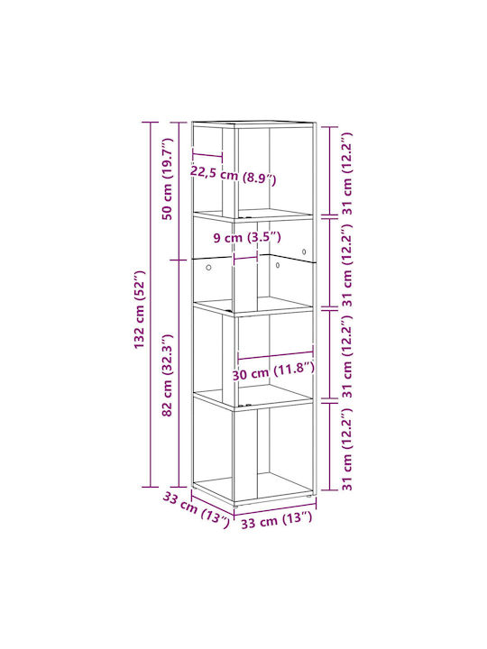 Γωνιακή Βιβλιοθήκη Μαύρης Δρυς 33x33x132εκ.