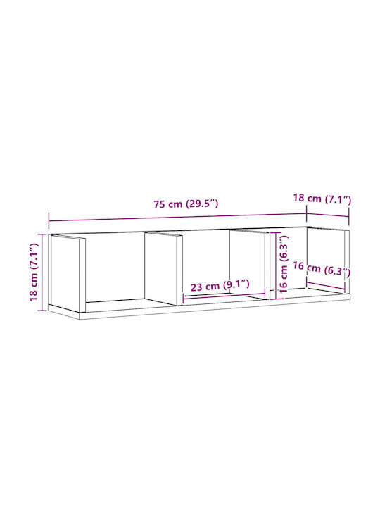 Shelf Wall Black Oak 75x18x18cm
