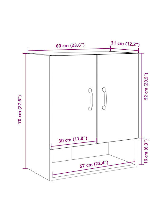 Wand Wohnzimmer Nische aus Spanplatte Schwarze Eiche 60x30x70cm