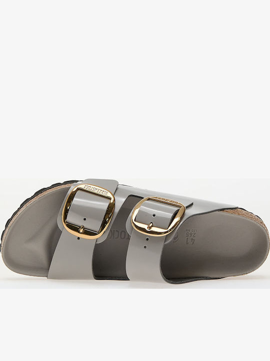 Big Buckle Кожени Дамски Сандали Сив Тесен Крой