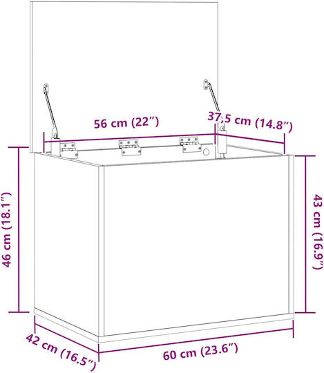 vidaXL Ξύλινο Κουτί Αποθήκευσης με Καπάκι Καφέ 60x42x46cm