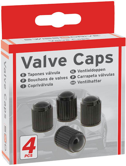 Swiss Drive Car Tire Valve Caps Black 4pcs