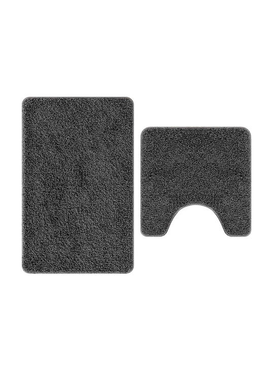 vidaXL Non-Slip Bath Mats Set Microfiber 4019854 Dark Grey 2pcs