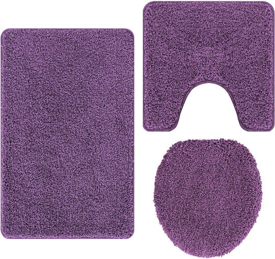 vidaXL Αντιολισθητικό Σετ Πατάκια Μπάνιου Microfiber 4019872 Μοβ 50x80εκ. 3τμχ
