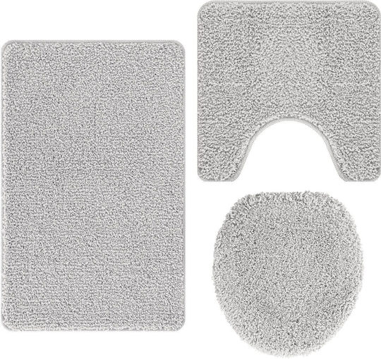 vidaXL Non-Slip Bath Mats Set Microfiber 4019865 Grey 3pcs