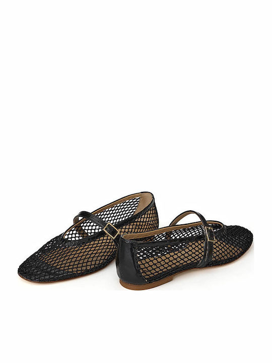 Leather Ballerinas With strap Black