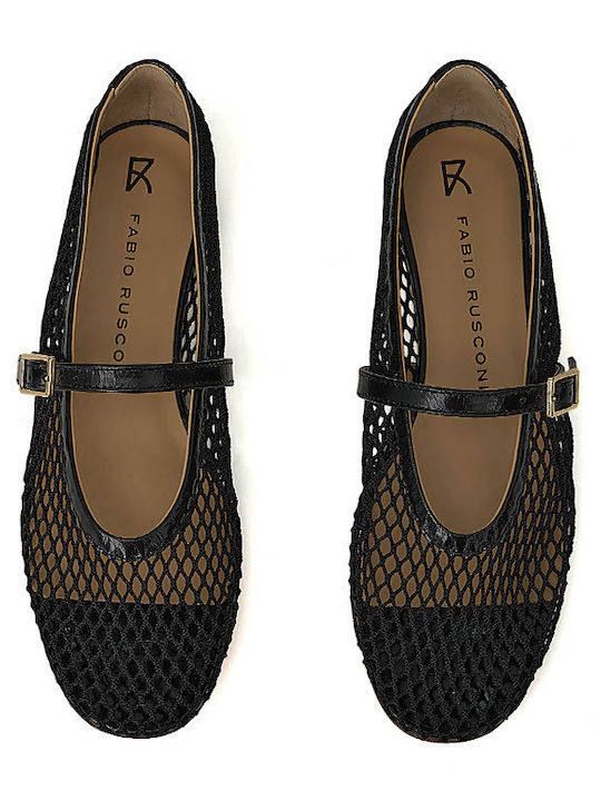 Leather Ballerinas With strap Black