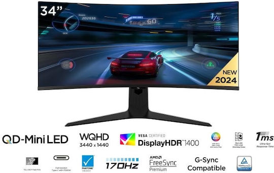 TCL 34R83Q Ultrawide HDR Curbat Gaming Monitor 34" QHD 3440x1440 170Hz cu Timp de Răspuns 1ms GTG