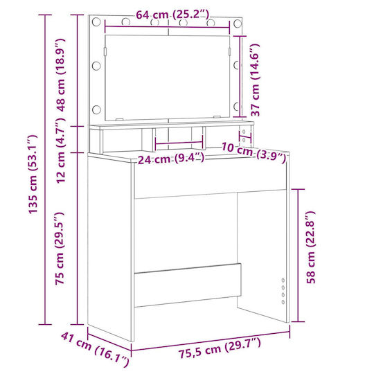 vidaXL Makeup Mirror Tabletop with Light 135x1.5cm Gray