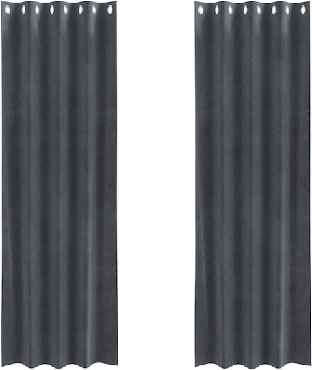 vidaXL Σετ Κουρτίνες με Τιράντες Γκρι 140x225εκ.