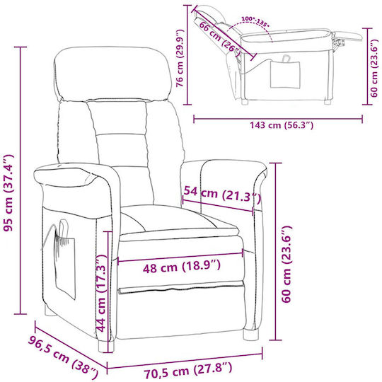 Πολυθρόνα Relax Massage με Υποπόδιο Καφέ 70.5x96.5x95cm