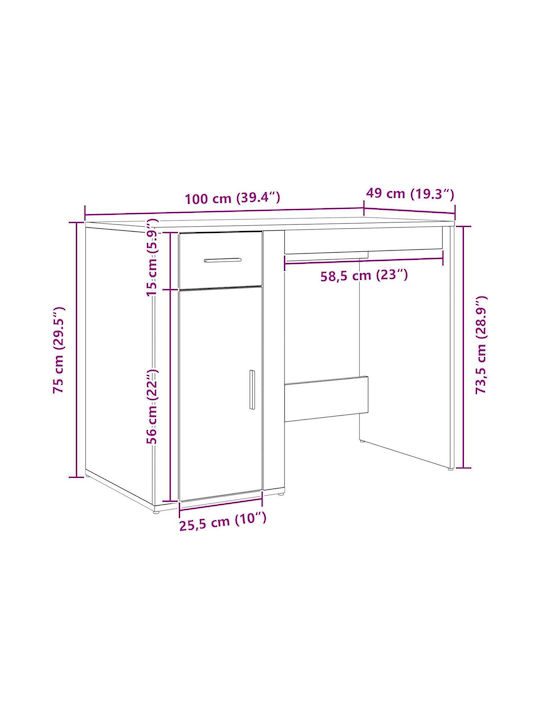 Schreibtisch Holz Black Oak 100x49x75cm