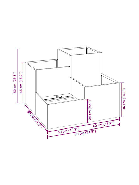 vidaXL Ghiveci Metal 80x80x60cm.