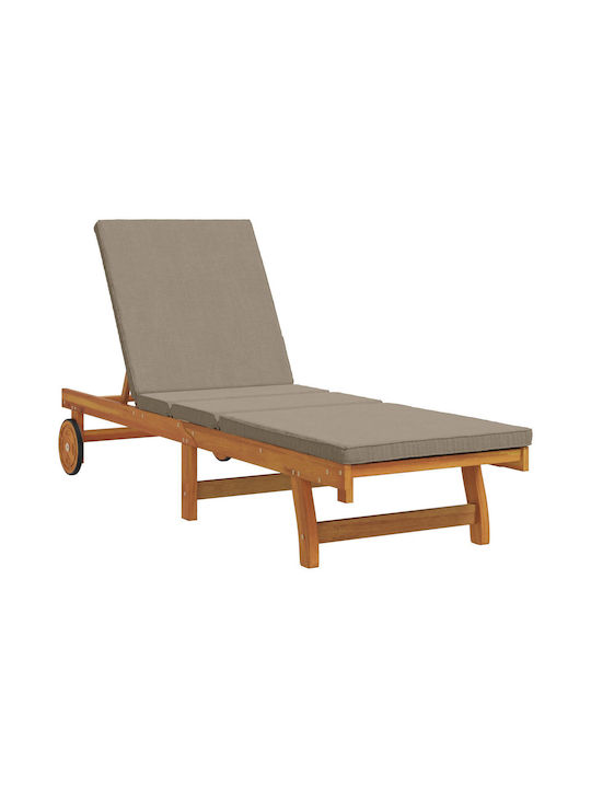 Deckchair Wooden with Cushion & Wheels Brown 84x84x84cm.