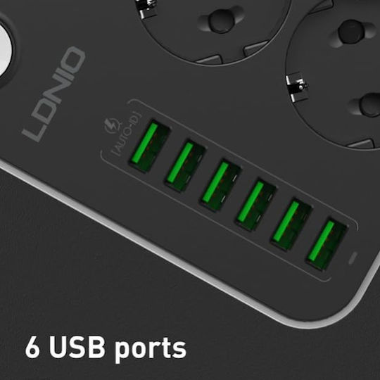 Ldnio Power Strip with Surge Protection 3 Positions with 6 USB-A, Switch and Cable 2m