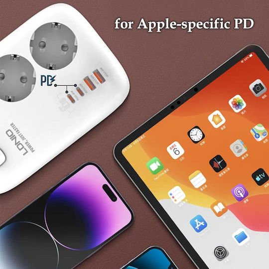 Ldnio Πολύπριζο 3 Θέσεων με 2 USB-A, 2 USB-C, Διακόπτη και Καλώδιο 1.2m Αγγλίας (Type G)