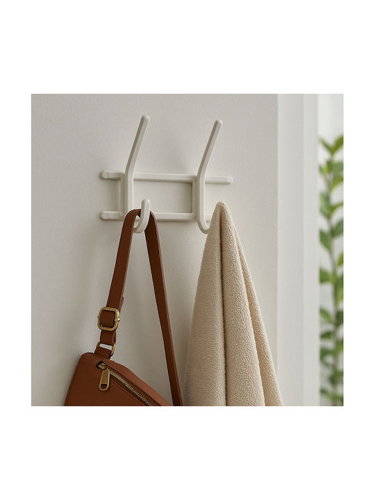 Plastic Wall Hanger 4 Hooks White 16x14.5x7.5cm