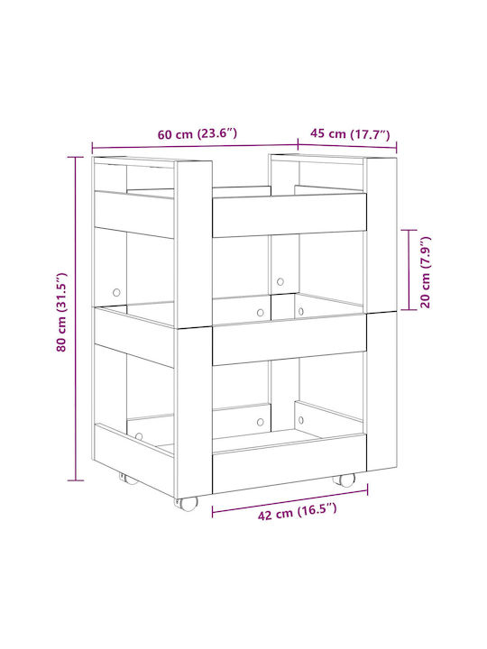 vidaXL Τρόλεϊ Κουζίνας Ξύλινο 3 Θέσεων Καφέ 60x45x80cm