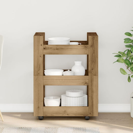vidaXL Wooden Kitchen Trolley 3 Tiers Brown 60x45x80cm