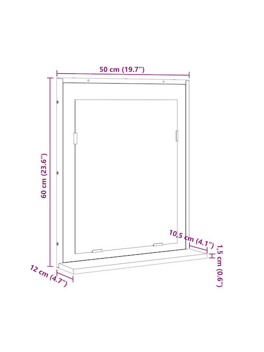 vidaXL Rectangular Bathroom Mirror with Shelf 50x12cm Brown
