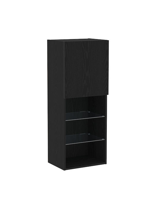 Wall Living Room Display Cabinet made of Particleboard with Glass & Lighting Black Oak 40.5x30x102cm