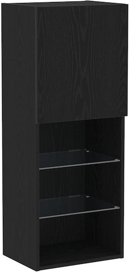 Wall Living Room Display Cabinet made of Particleboard with Glass & Lighting Black Oak 40.5x30x102cm