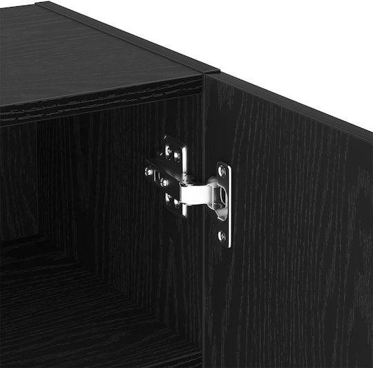 Wall Living Room Display Cabinet made of Particleboard with Glass & Lighting Black Oak 40.5x30x102cm