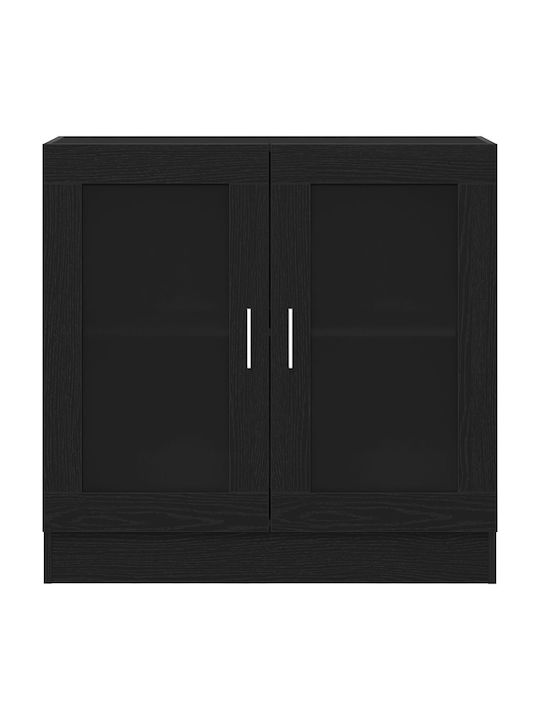 Bodenstehend Wohnzimmer Vitrine aus Spanplatte mit Glas Black 82.5x30.5x80cm