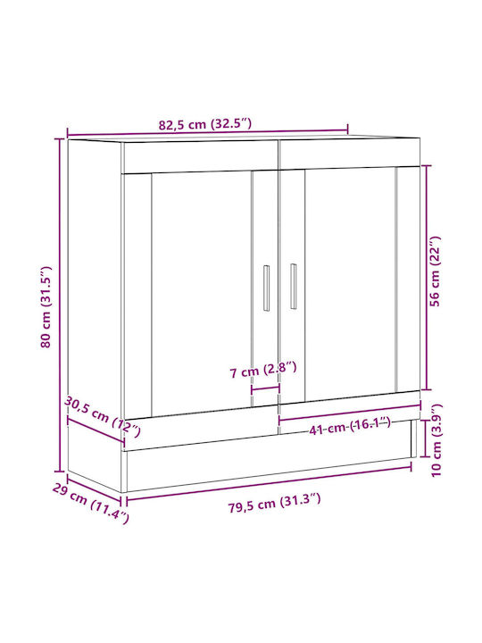 Bodenstehend Wohnzimmer Vitrine aus Spanplatte mit Glas Black 82.5x30.5x80cm