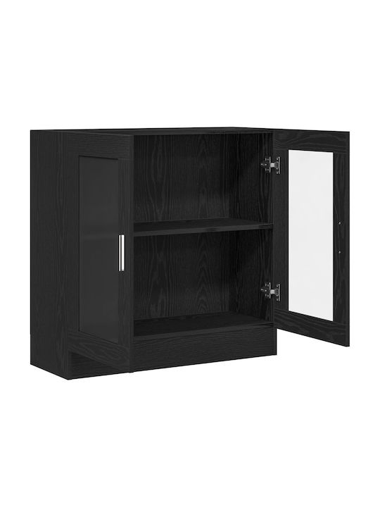Bodenstehend Wohnzimmer Vitrine aus Spanplatte mit Glas Black 82.5x30.5x80cm