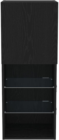 Wall Living Room Display Cabinet made of Particleboard with Glass & Lighting Black Oak 40.5x30x102cm