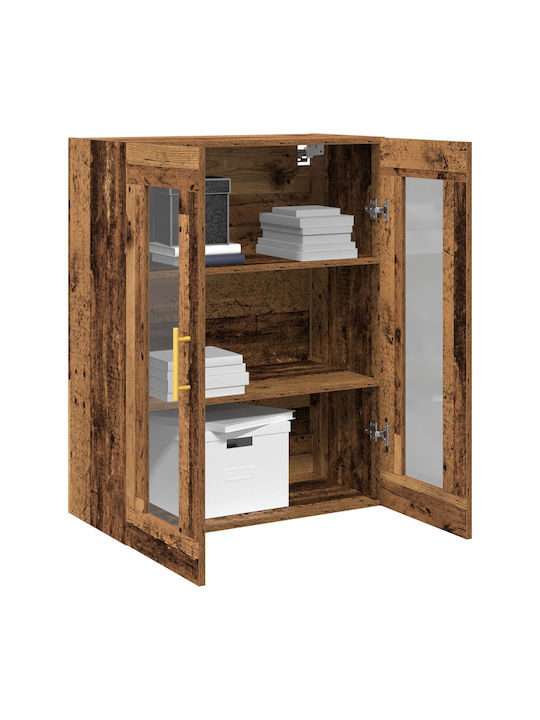 Wand Wohnzimmer Vitrine aus Massivholz mit Glas Braun 69.5x34x90cm