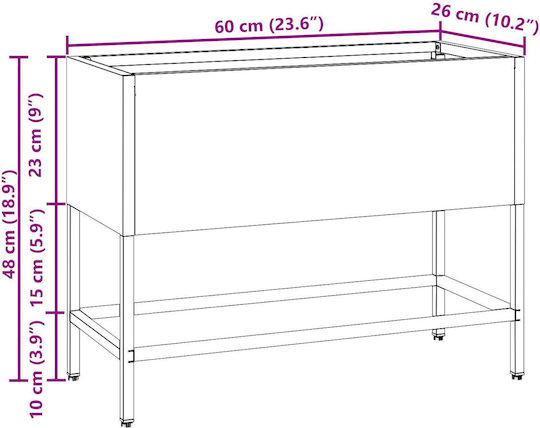 vidaXL Pot Metallic 60x26x45cm.