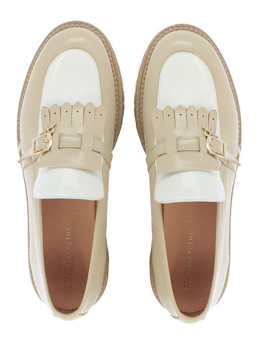 Leder Damen Mokassins in Beige Farbe