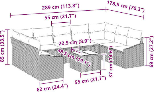 Garten- und Outdoor-Möbelsets Wohnzimmer Typsatz 10 Stück Beige mit Kissen